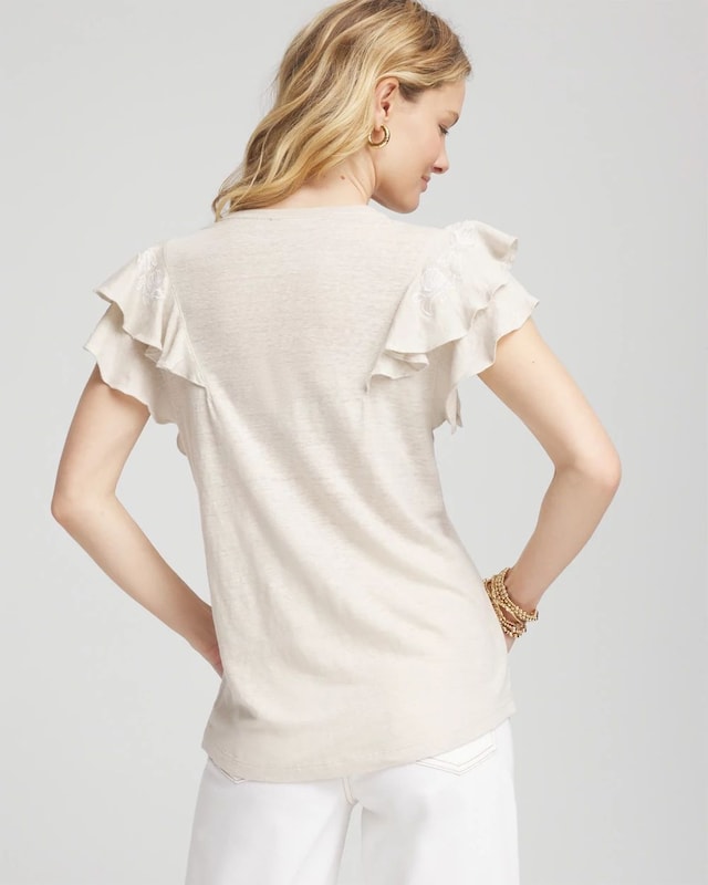 Embroidered Flutter-Sleeve Tee - image 3